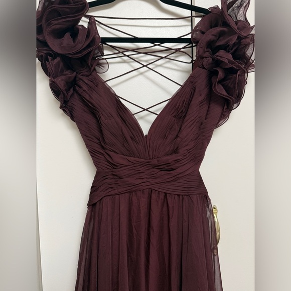 NWT | Mac Duggal Bordeaux 67911 Ruffle Tiered Cut-Out Chiffon Gown Size 8 - Picture 10 of 14